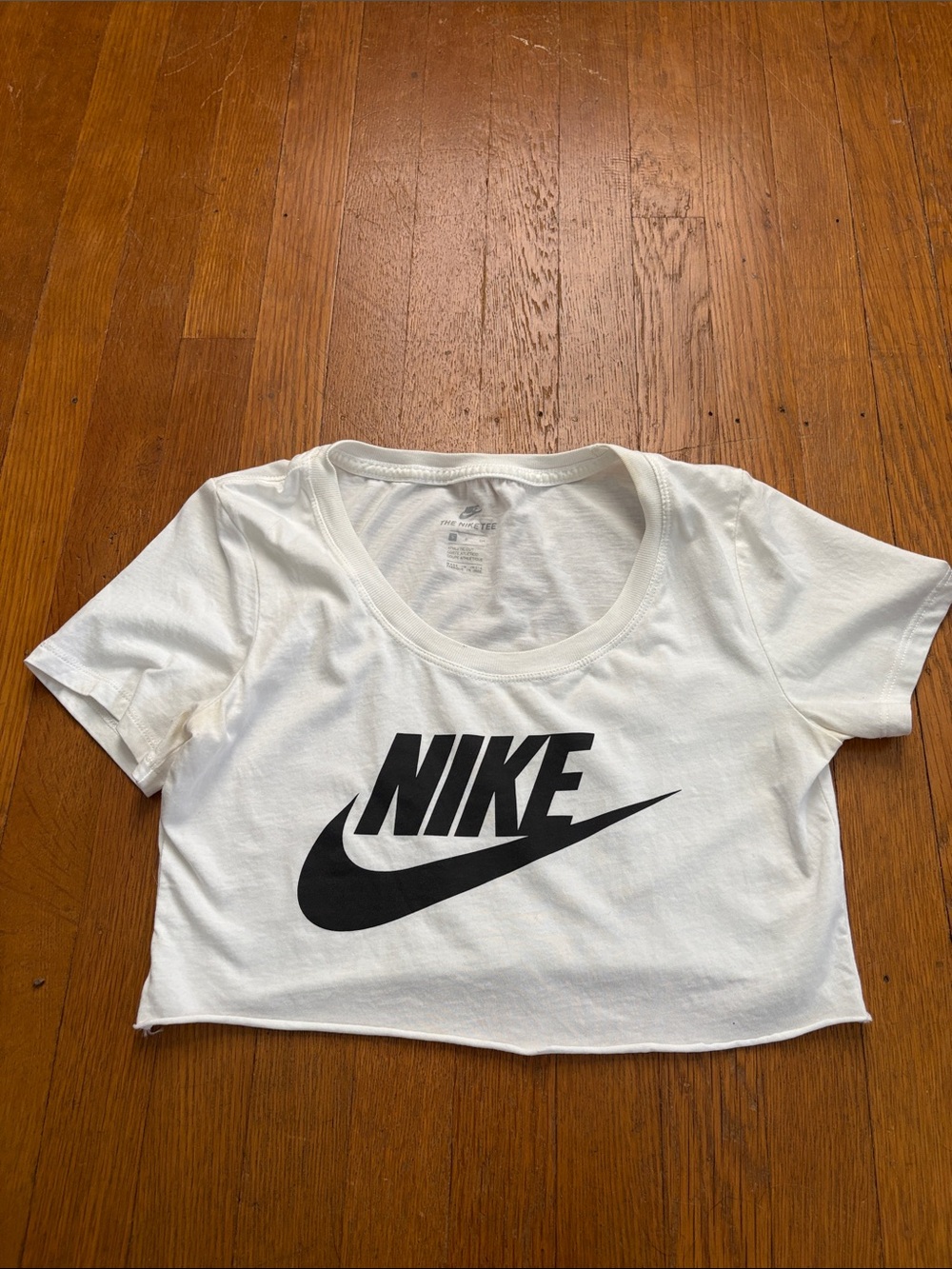 Nike White Cropped Tee with Black Logo